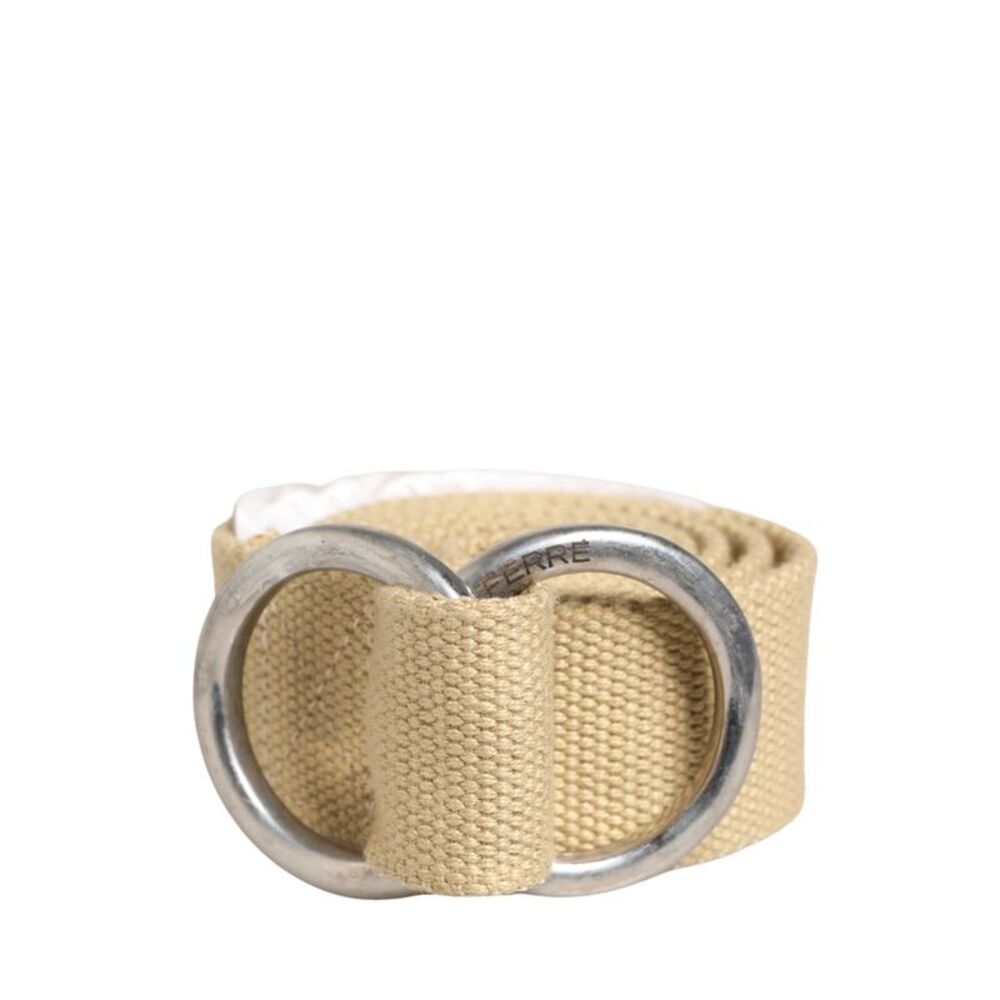 GF Ferre Men Beige Canvas Silver Metal Buckle Cintura Men's Belt